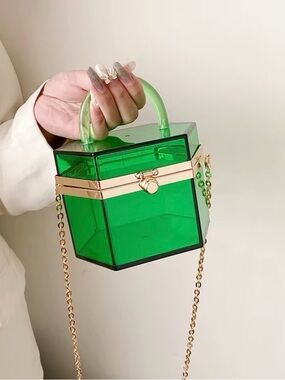 Caleesa Green Acrylic Box Handbag with Gold Chain NWT